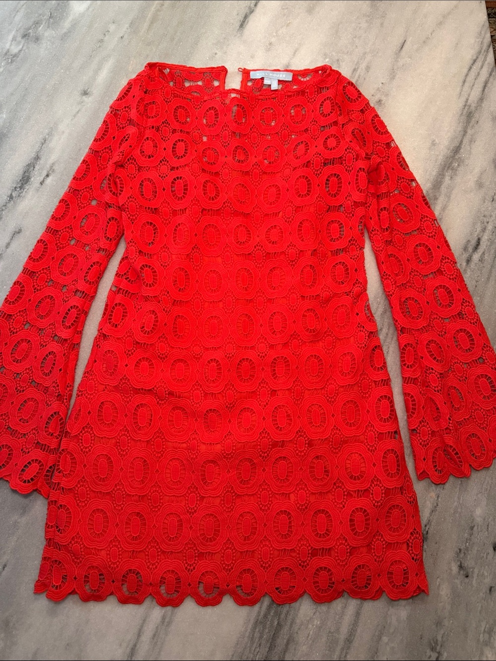 Hill House Mini Red Lace Long-Sleeve Dress